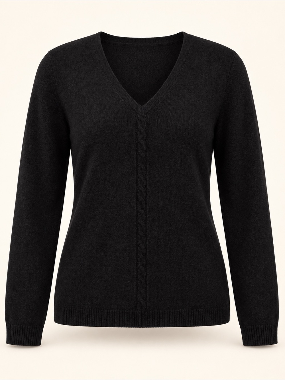 Apt. 9 cashmere Black V-Neck Cable-Front Sweater